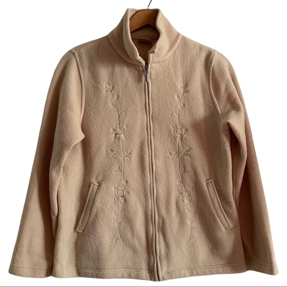 Jumper Cream Fleece Zip Up Jacket Size Medium